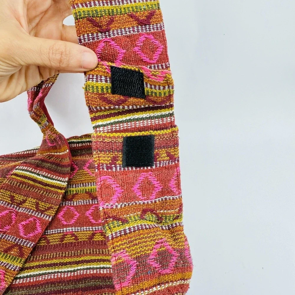 Boho Woven Crossbody Hobo Shoulder Bag Striped Multicolor Zip Pockets Hippie